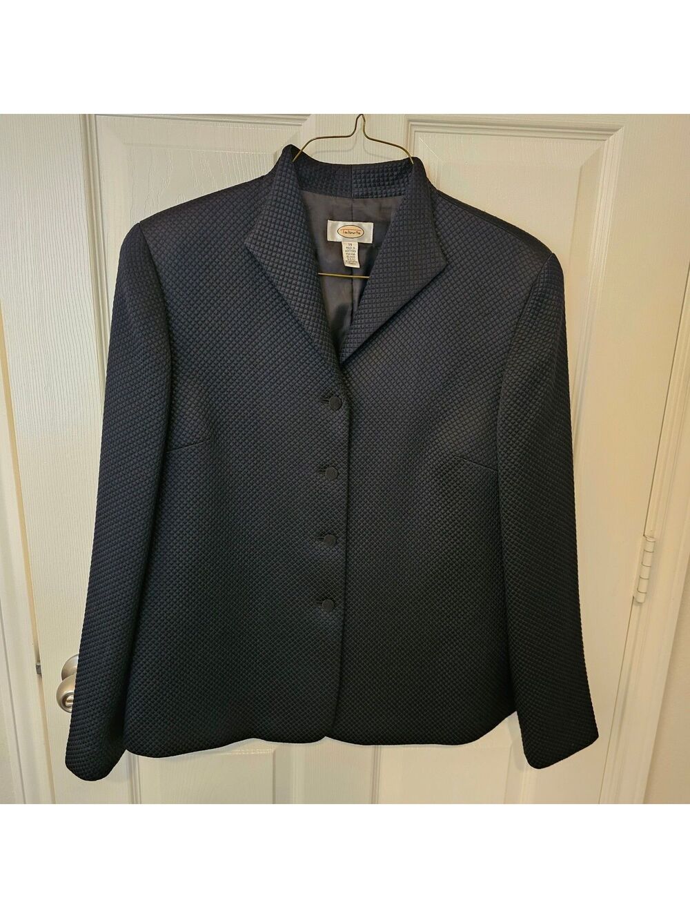 Talbots Women Jacket Blazer Silk Wool Blend Luxury Black Covered Buttons size 14
